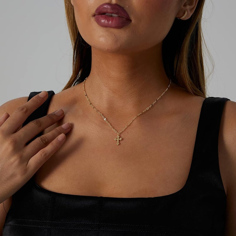 VIROMY Gold Cross Necklace for Women 14K Gold Plated Cute Sidways Cross Pendant Choker Necklaces Simple Trendy Everyday Jewelry for Women - Image 5